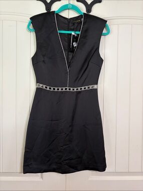 Ramy Brook Black Sleeveless V-Neck Mini Dress with Crystal Trim Size 4